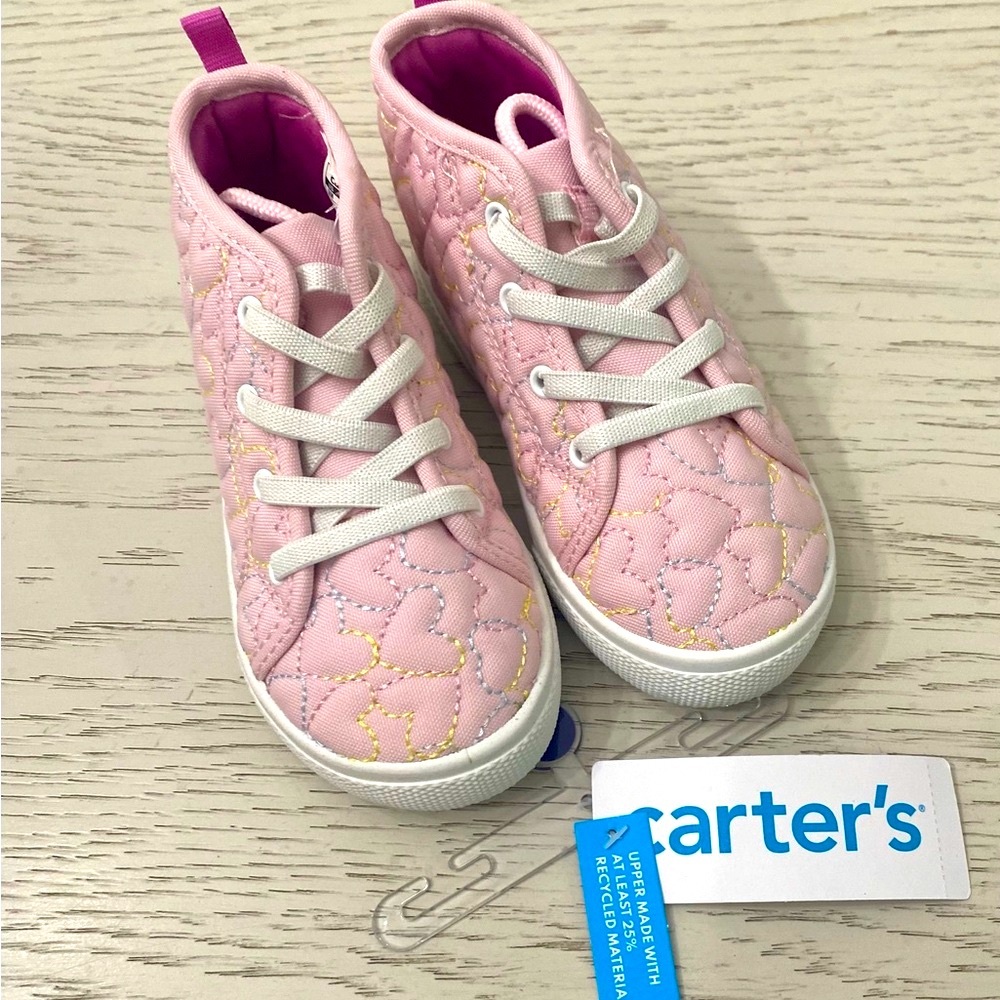 Carter's Pink Quilted Heart Slip-on Tie High-Top Sneakers Shoes 9